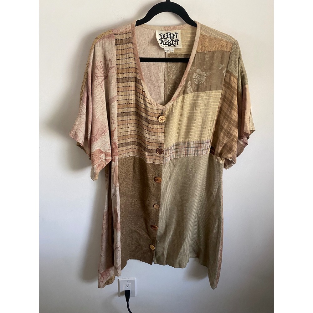 Dorothy Jessica Patchwork Button Front Top Earthy Mixed Texture Boho Size 1